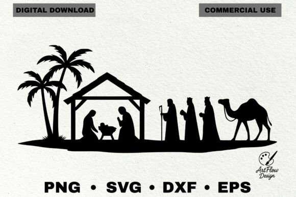 Christmas Nativity Scene Silhouette SVG for Local Business Branding