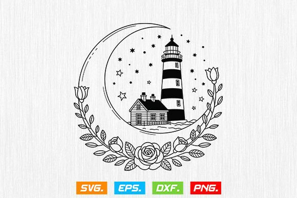 Lighthouse Svg, Floral Lighthouse Graphic for Crafts & Creative Projects