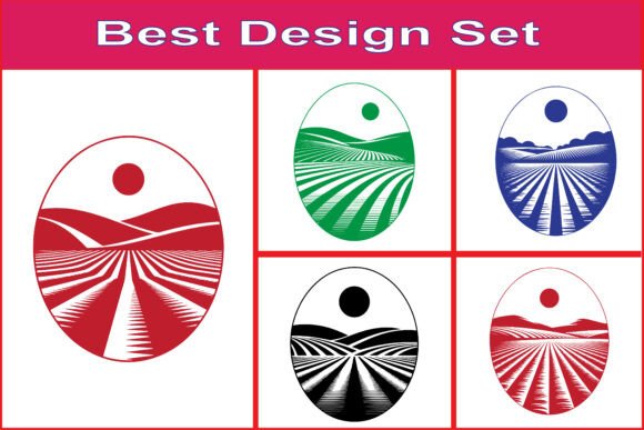 Sunrise Farmland Oval Vector SVG Set for Crafts and Graphics